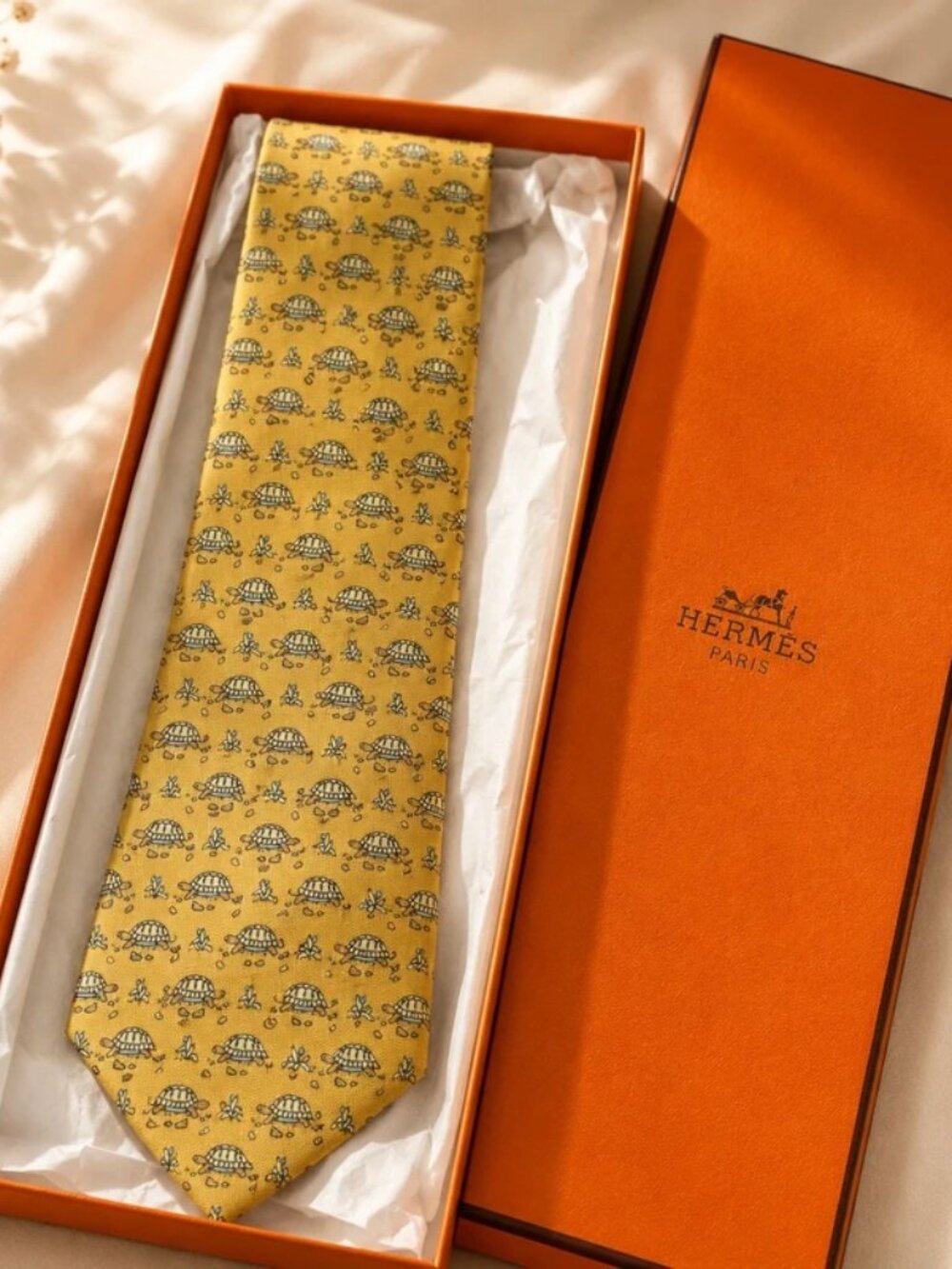 Vintage Hermès 100% Silk Tie – Turtle Motif